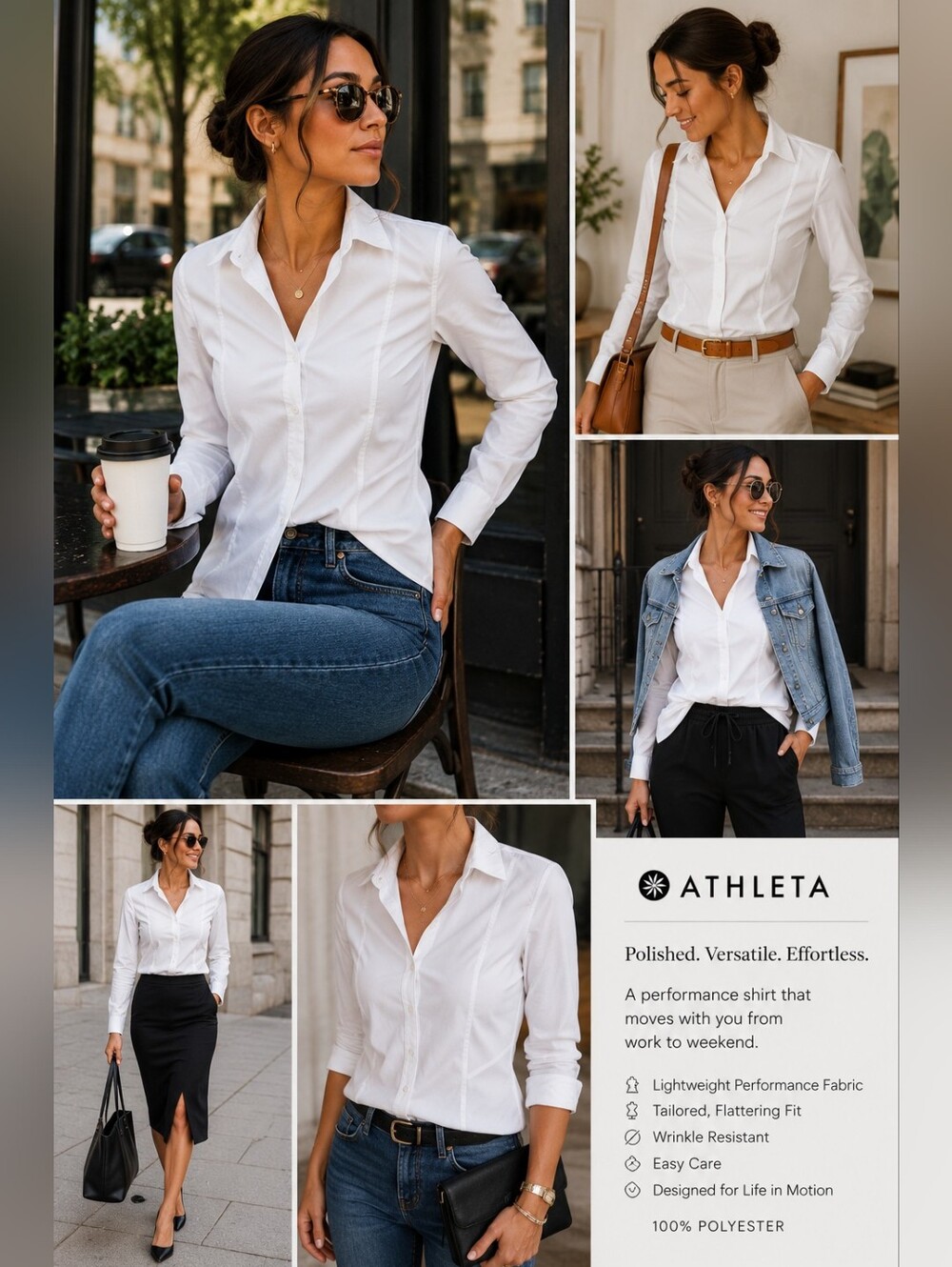 Athleta White Performance Button Front Shirt XXS Wrinkle Resistant Career Blouse